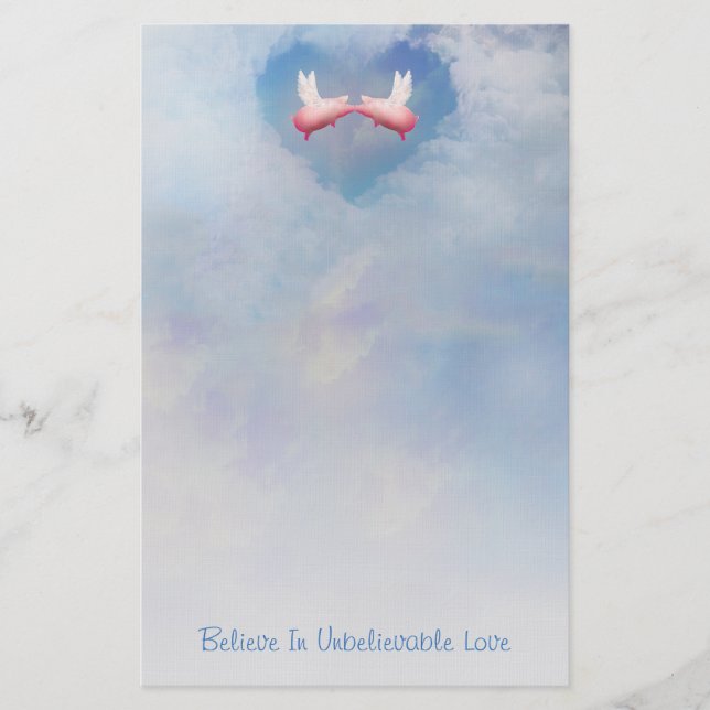 Flying Pigs Kissing-Believe In Unbelievable Love Stationery (Front)