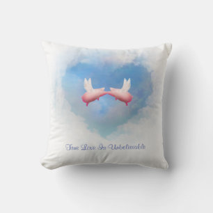 Flying Pigs Kissing-True Love Is Unbelievable Throw Pillow