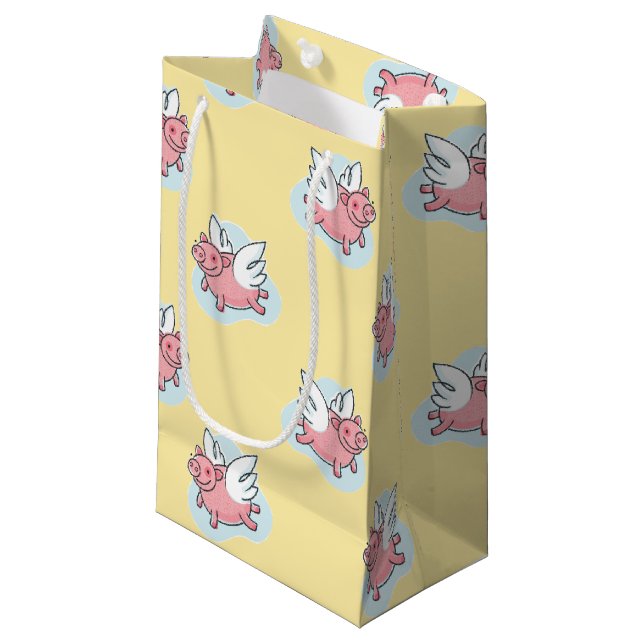 Flying Pigs New Baby Yellow Small Gift Bag (Front Angled)