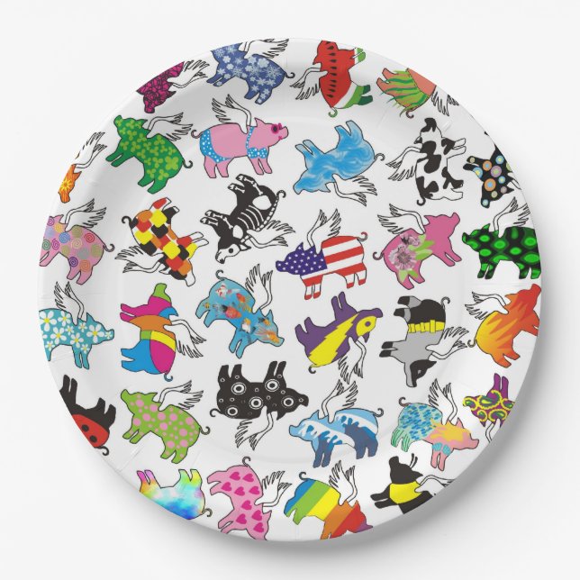 Flying pigs on a paper plate (Front)