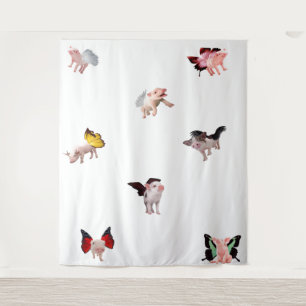 Flying Pigs White Tapestry