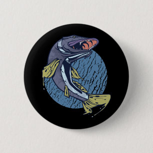 Flying Pike, Catch Big River Predatory Fish 2 Inch Round Button