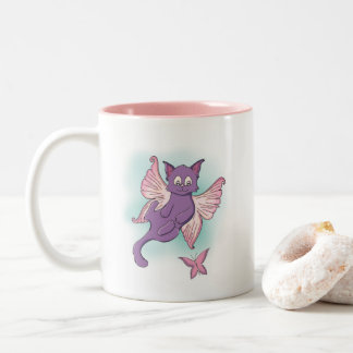 Flying Pink and Purple Fairy Cat Two-Tone Coffee Mug