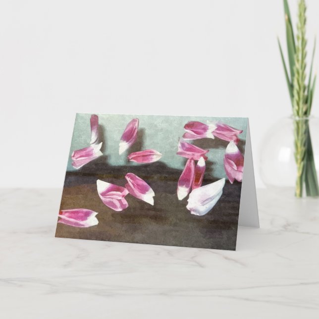 Flying Pink And White Tulip Petals Card (Front)