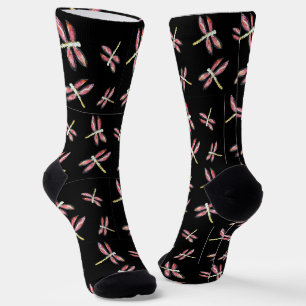 Flying Pink Dragonfly Pattern Socks