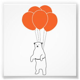 Flying Polar Bear with Balloons Photo Print