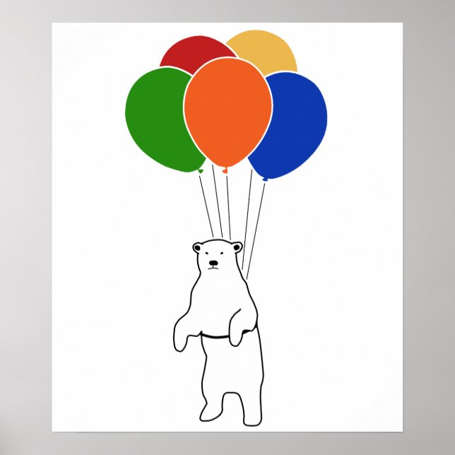 Flying Polar Bear with Birthday Balloons Poster (Front)