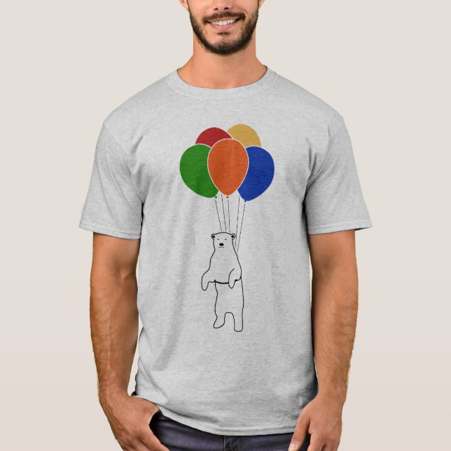 Flying Polar Bear with Birthday Balloons T-Shirt (Front)