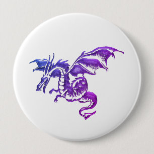 Flying Purple Dragon Against White 4 Inch Round Button