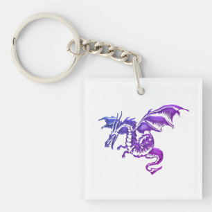 Flying Purple Dragon Against White Keychain