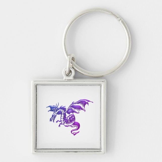 Flying Purple Dragon Against White Keychain (Front)