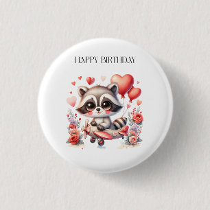 Flying Raccoon Birthday 1 Inch Round Button