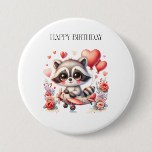 Flying Raccoon Birthday 3 Inch Round Button