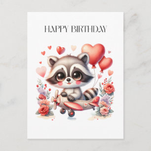 Flying Raccoon Birthday Announcement Postcard