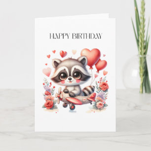 Flying Raccoon Birthday Card