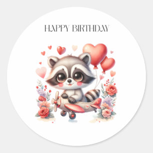 Flying Raccoon Birthday Classic Round Sticker