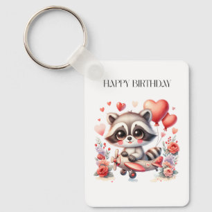 Flying Raccoon Birthday Keychain