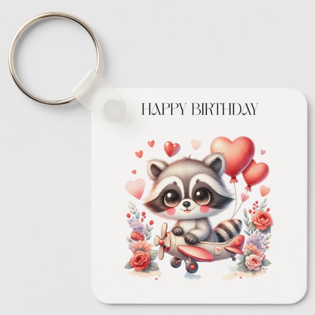 Flying Raccoon Birthday Keychain (Front)