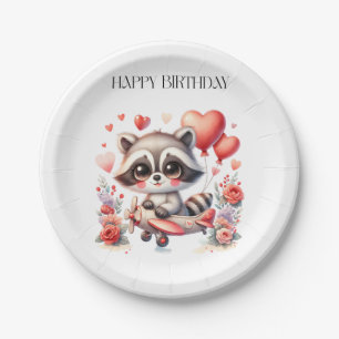 Flying Raccoon Birthday Paper Plate