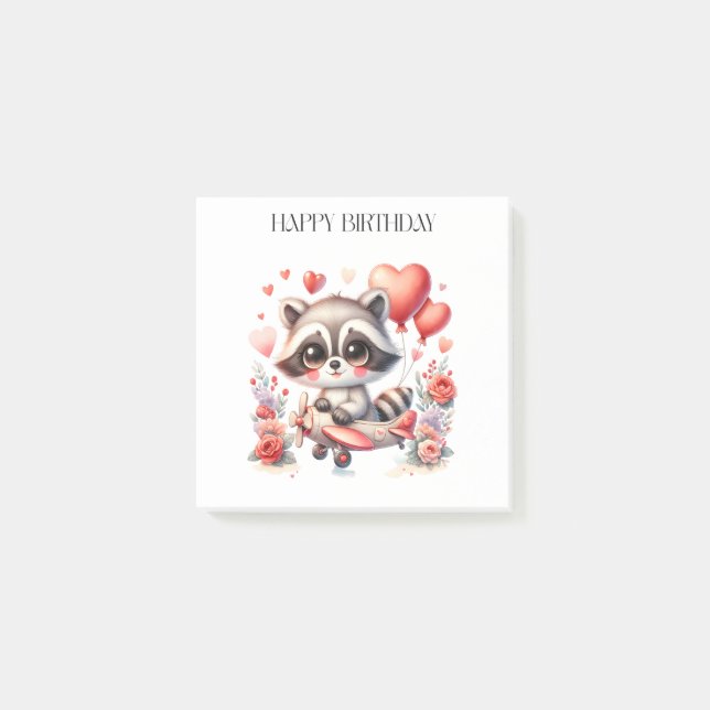 Flying Raccoon Birthday Post-it Notes (Front)