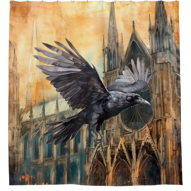 Flying Raven and Medieval Gothic Cathedral (Front)