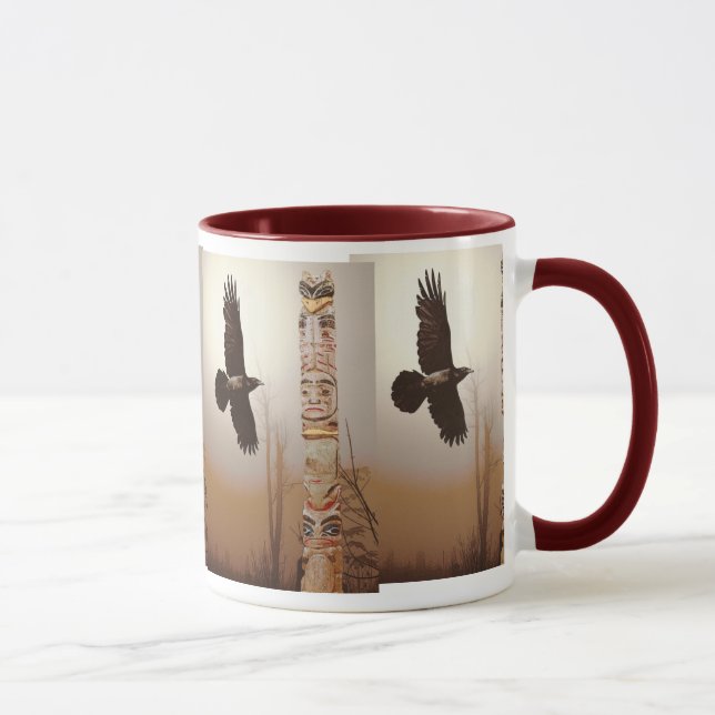 Flying Raven & Totem-Pole Fantasy Art Mug (Right)
