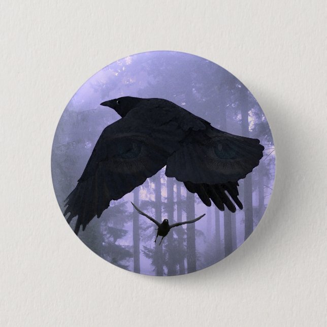 Flying Ravens, Forest & Eerie Eyes 2 Inch Round Button (Front)