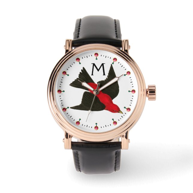 FLYING RED BIRD GEMSTONES MONOGRAM WATCH (Front)