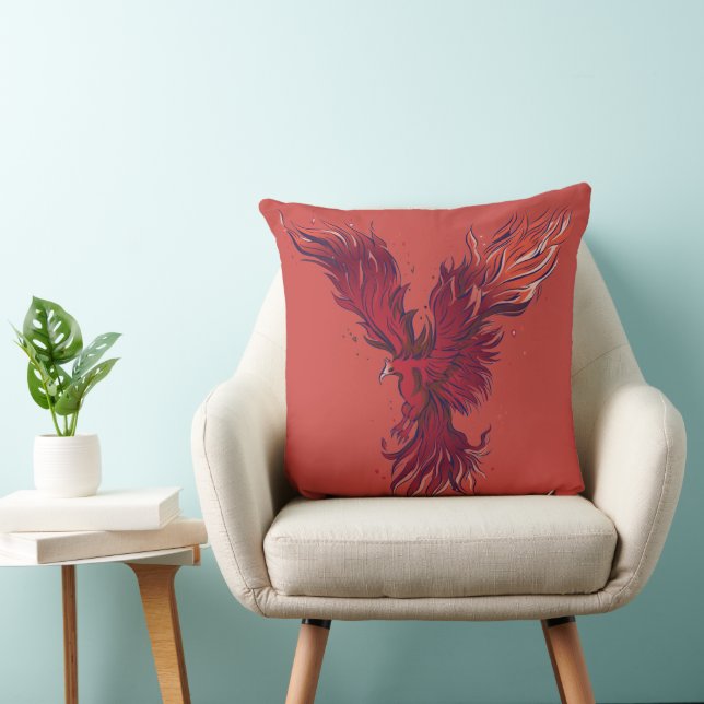 Flying Red Phoenix Bird Graphic Throw Pillow (Chair)