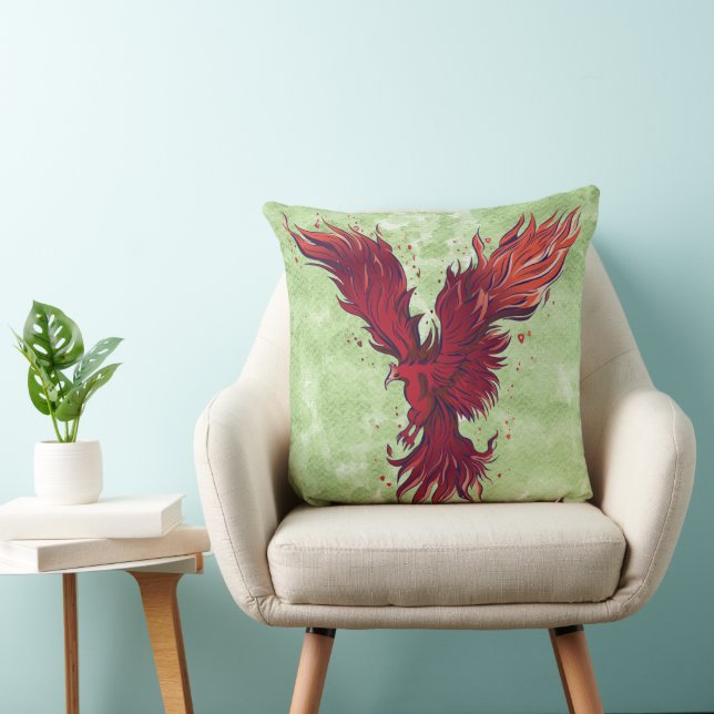 Flying Red Phoenix Bird Graphic Throw Pillow (Chair)