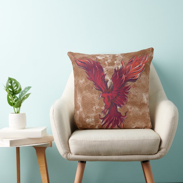 Flying Red Phoenix Bird Graphic Throw Pillow (Chair)