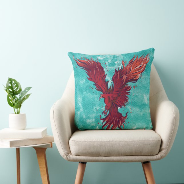 Flying Red Phoenix Bird Graphic Throw Pillow (Chair)