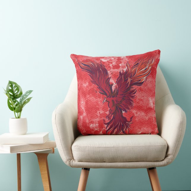 Flying Red Phoenix Bird Graphic Throw Pillow (Chair)