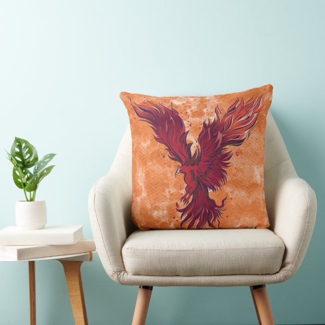 Flying Red Phoenix Bird Graphic Throw Pillow (Chair)