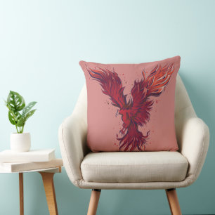 Flying Red Phoenix Bird Graphic Throw Pillow
