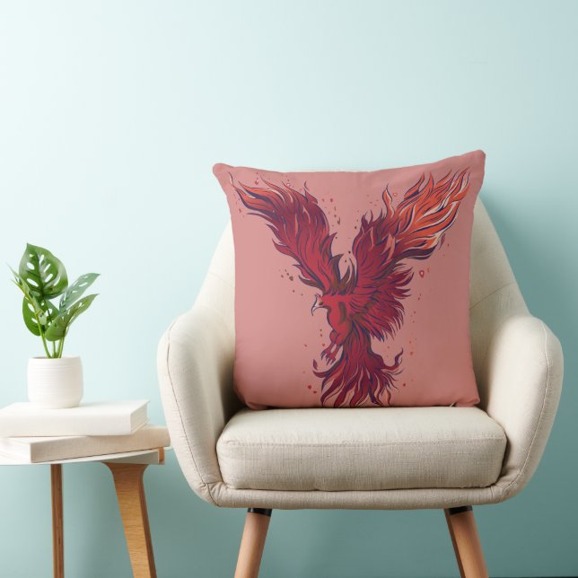 Flying Red Phoenix Bird Graphic Throw Pillow (Chair)