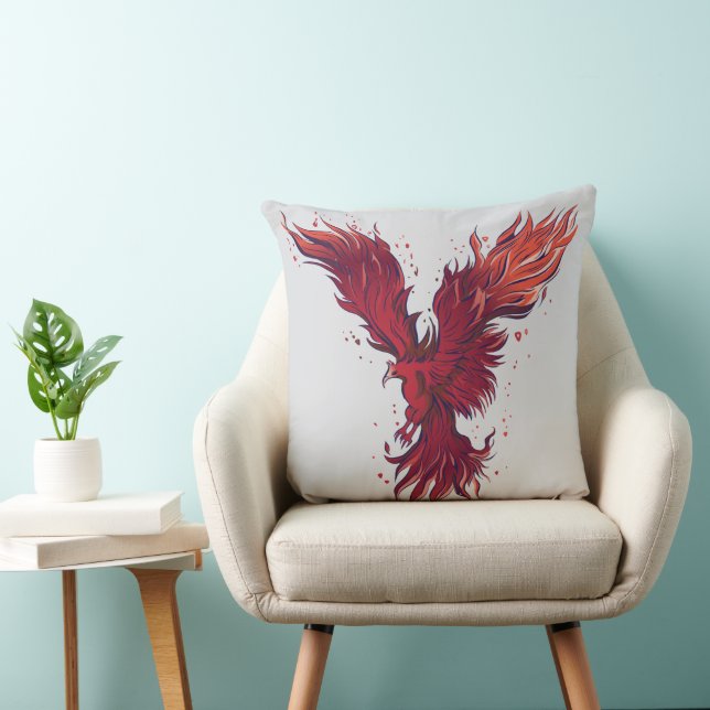 Flying Red Phoenix Bird Graphic Throw Pillow (Chair)