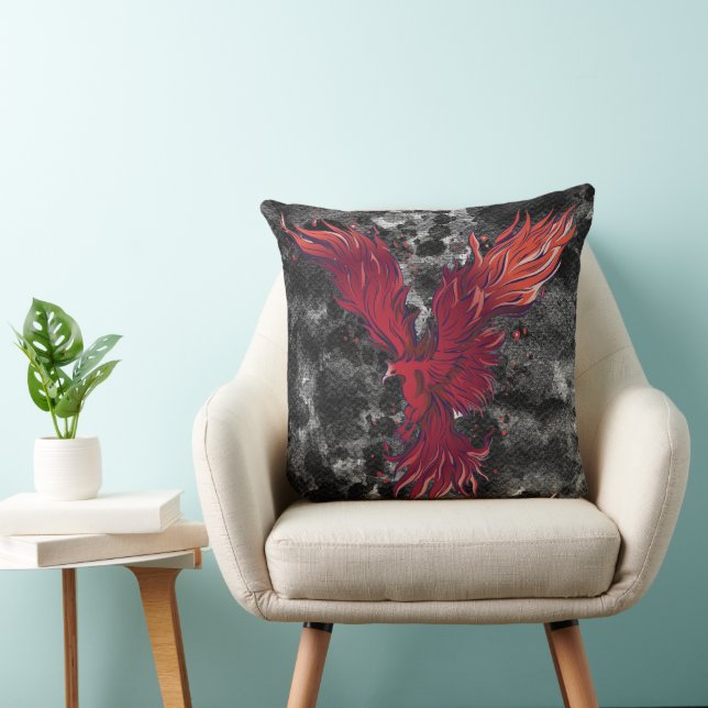 Flying Red Phoenix Bird Graphic Throw Pillow (Chair)