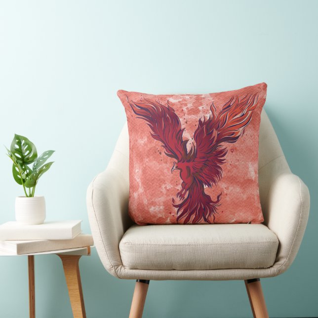 Flying Red Phoenix Bird Graphic Throw Pillow (Chair)
