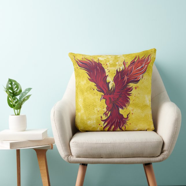 Flying Red Phoenix Bird Graphic Throw Pillow (Chair)
