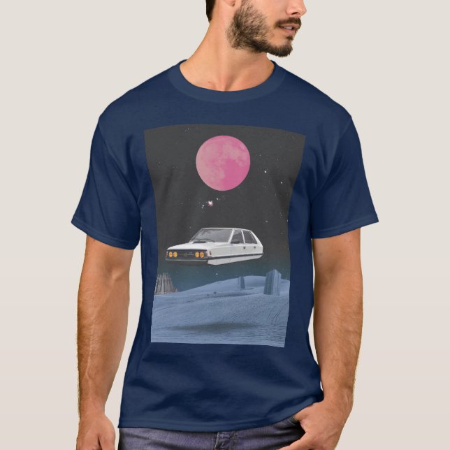 Flying Retro Car Surreal Space Collage gift T-Shirt (Front)