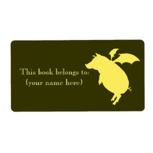 Flying retro piggy bookplate, square