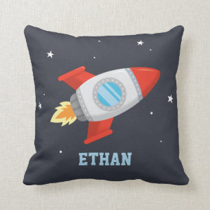 Flying Rocket In Outer Space, Kids Personalized Throw Pillow