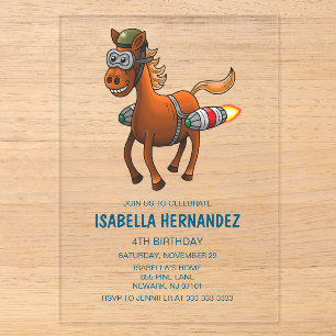 Flying Rocket Pony Acrylic Invitations