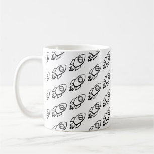 Flying Rocket Sketch Pattern Coffee Mug