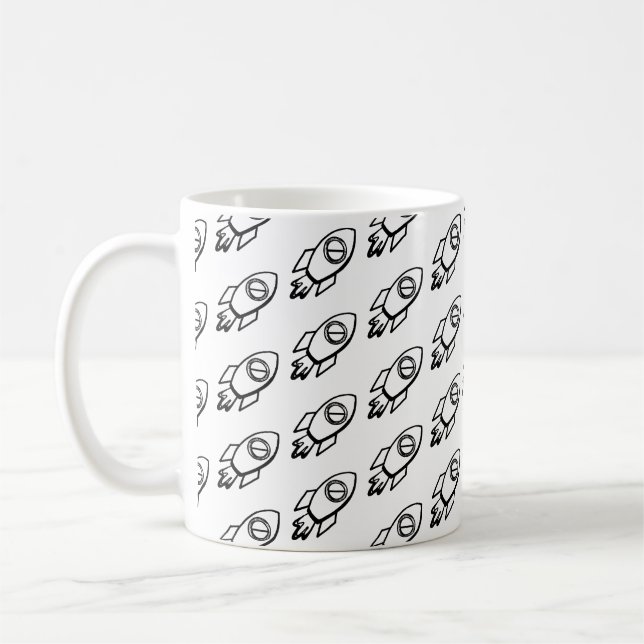 Flying Rocket Sketch Pattern Coffee Mug (Left)