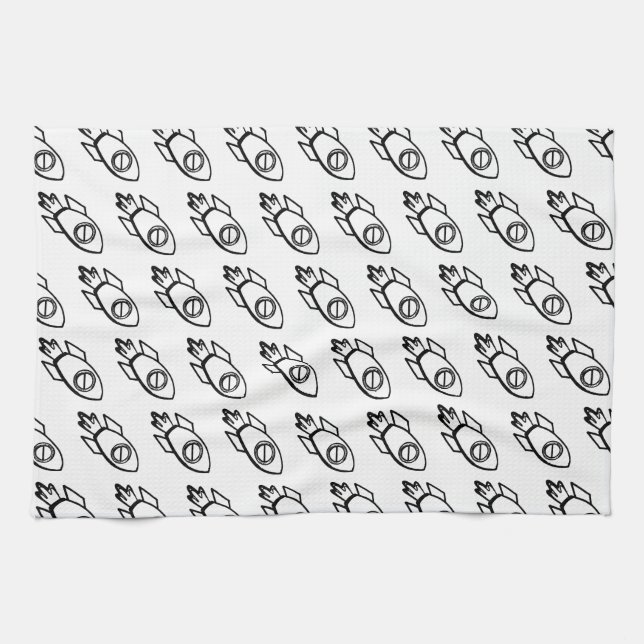 Flying Rocket Sketch Pattern Kitchen Towel (Horizontal)