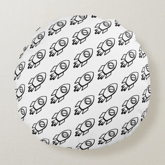 Flying Rocket Sketch Pattern Round Pillow (Front)