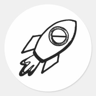 Flying Rocket Sketch Pattern Round Sticker
