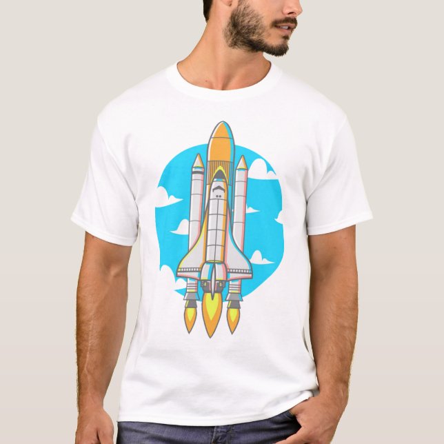 Flying rocket with booster fire T-Shirt (Front)
